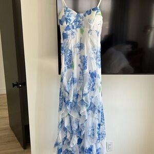 Floral Blue and White Maxi Dress